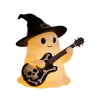 Tabletop Ghost Ornament with Guitar Miniature Ghost Figurine with Witch Hat Festive Gothic for Goth Fans