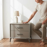 Leather Wrapped Bedside Cabinet Solid Wood Drawers Modern 2-Drawer Nightstand Sintered Stone Top End Table