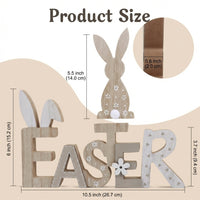 2 Pieces Easter Bunny Table Decor Freestanding Design Wooden Easter Decor Set Distressed Finish Rustic Bunny Figurine for Living Room, Shelf, Entryway