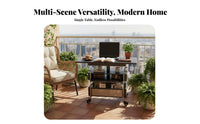 Rattan Accent two-level-level Bar Trolley Foldable Design Side Table Movable Serving Cart Vintage design for Apartment Dwellers, Homeowners, Students, Living Room, Beside Sofa, Bedroom, Kitchen