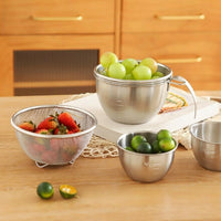 Mixing Bowl and Rice Washer with Handle, 304 Stainless Steel Mesh Rice Strainer with Measurements, Versatile Salad Bowl for Adult Meal Prep
