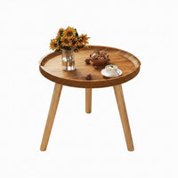Space Saving Small Coffee Table Minimalist Design Wooden Nightstand Stable Tripod Base Home Furniture Thickened Tabletop for Balcony