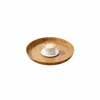 Round Wood Grain Tray Easy to Clean Wood Look Serving Plate Polished Surface