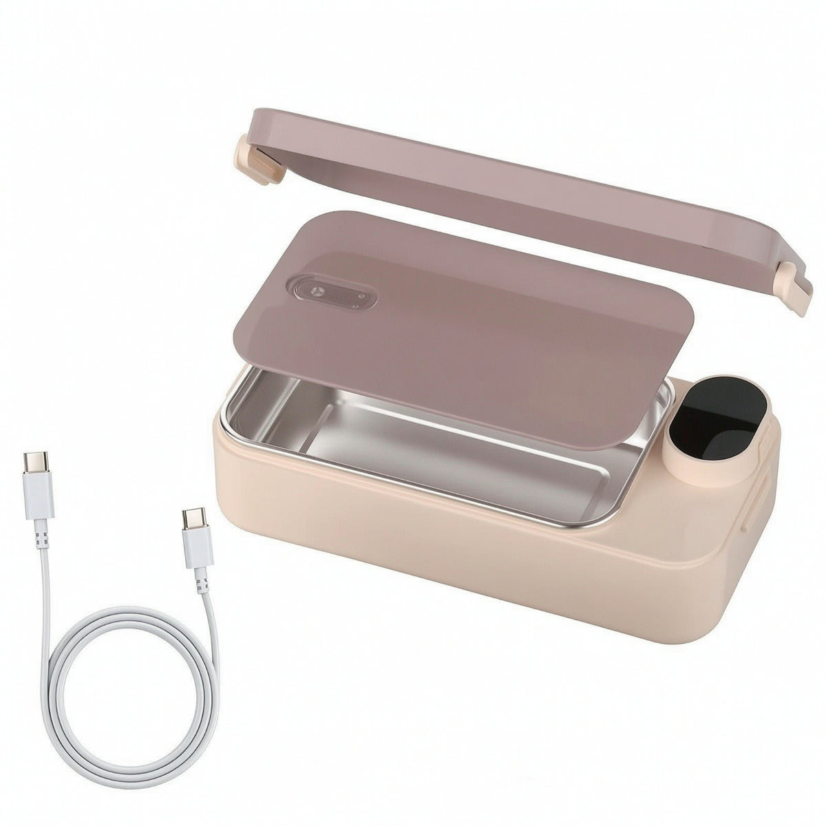 Rechargeable Lunch Box with Stainless Steel Liner Insulated Electric Lunch Box Self-Heating Heated Lunchbox Cordless for Office Workers, Commuters, Car, Travel