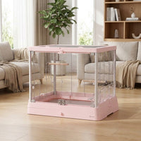 Large Bird Cage with Glass and Metal, Luxury Tabletop Metal Parrot Cage for Indoor Use, Universal Fit for Birds, Includes Accessories and Tray
