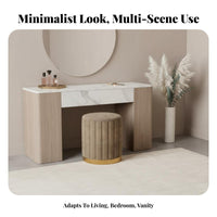 Minimalist Design Upholstered Vanity Stool Space-Saving Upholstered Makeup Stool Easy to Clean Indoor Furniture Comfy for Nail Technicians, Homeowners, Apartment Dwellers, Living Room, Bedroom, Dressing Table, Entryway
