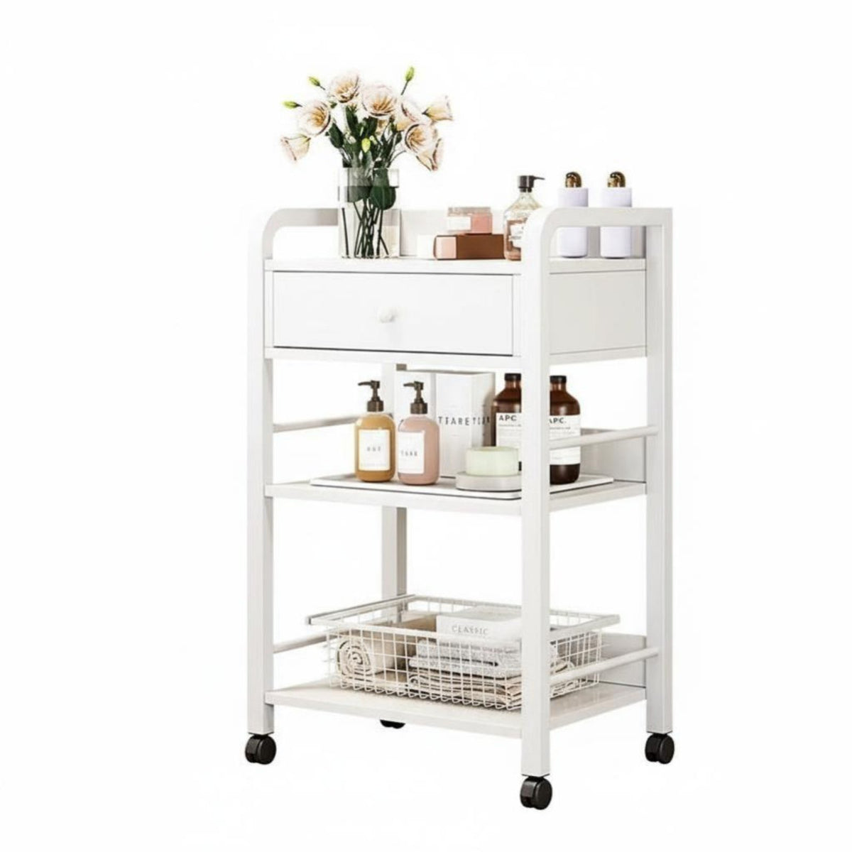 Multi-Functional 3-Tier Rolling Organizer with casters 3-Tier Rolling Shelf 360° pivot Casters Utility Cart Large Capacity for cosmetic Professionals, Office Workers, Barbershop, Small Spaces, Bathroom, Kitchen