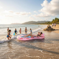 Thickened PVC Sequin Floral Water Lounger Quick Inflate/Deflate Inflatable Mesh Pool Buoy Comfortable Inflatable Pool Lounger Portable for Adults, Beach, Vacation, Lake, Summer Party