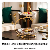 Two-Tier Fruit Tray Stand Branch-Shaped 2-Tier Serving Stand Bird Detail Dessert Display Platter for Snacks, Tea Accompaniments
