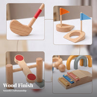 15 Pieces Wooden Mini Golf Set Sensory Training Indoor Outdoor Golf Play Set Curved Arch Obstacles Flag-Topped Targets