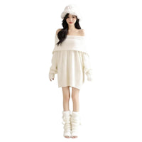 3 Pieces Holiday Themed Fuzzy Knit Crop Top Skirt Set Design Red Bunny Girl Outfit Ideal Gift Hooded Bunny Ear Costume for Young Adults, Party Goers, Cosplayers, Christmas Parties, Photo Shoots, Stage Performance, Cosplay Events