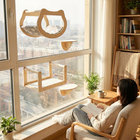 Cat Hammock Wall Mounted Cat Bed and Window Perch, Solid Wood Hammock Bed for Indoor Cats, Simple Assembly Playing Climbing Living Room Decor