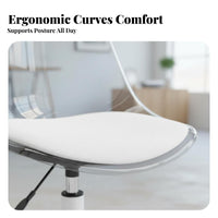 Adjustable Height Transparent Rolling Stool Ergonomic Design Armless Acrylic Rolling Chair 360-Degree Swivel Desk Seat Wheeled Base for Home Workers, Students, Young Adults, Study Room, Bedroom, Dormitory, Vanity Area