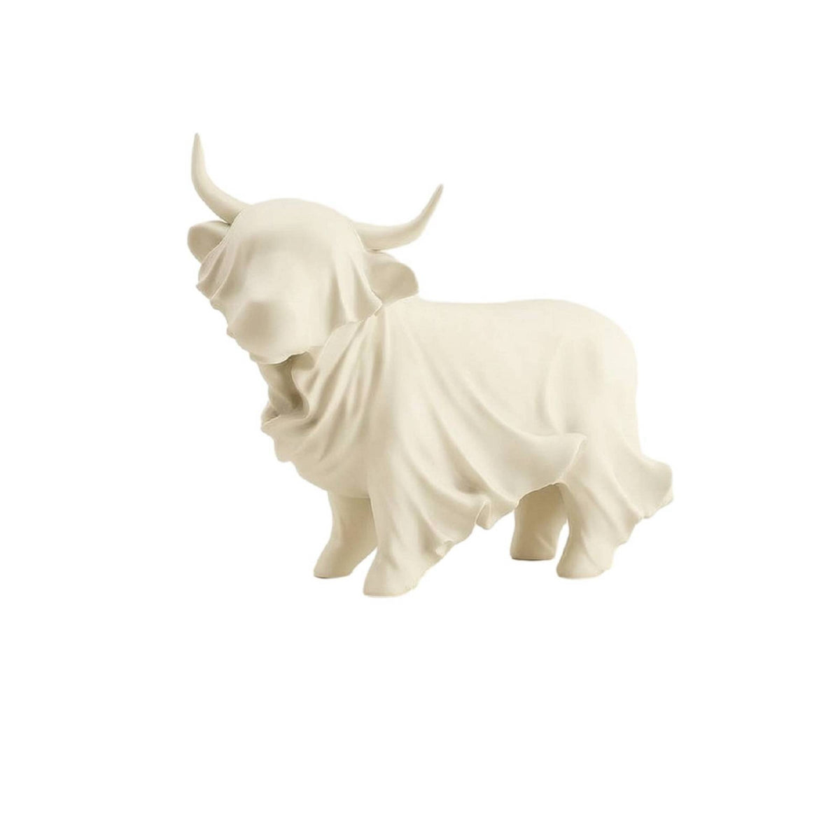 Halloween Highland Cow Ghost Statue Spooky Cow Ghost Figurine Rustic Statue with Drape Whimsical for Tabletop
