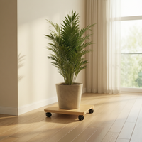 Wooden Square Plant Caddy with Water Reservoir Tray and Wheels