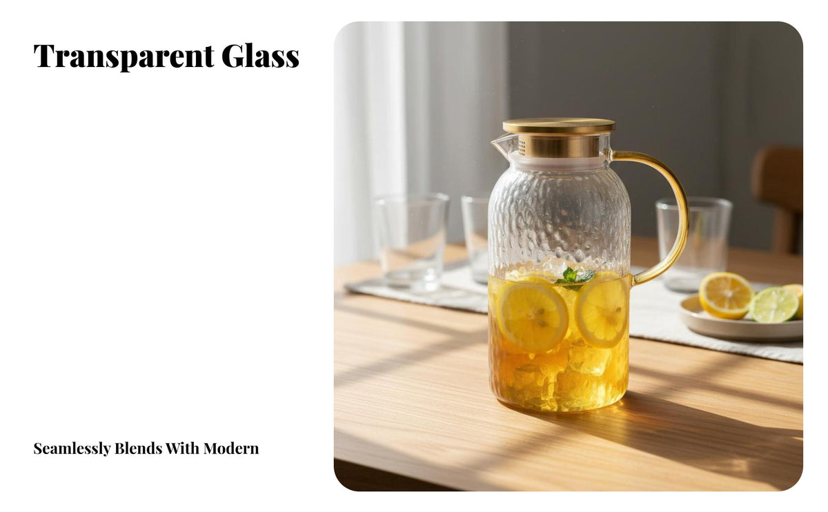 Heat Resistant Hammered Glass Pitcher Leak-Proof-Spill-Proof-Resistant Spout Glass Pitcher with Lid Easy to Clean for Families, Hosts