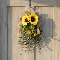 Rustic Design Artificial Eucalyptus and Sunburst Flower Teardrop Handmade Look Hanging Sunburst Flower Arrangement Lighted Option Available
