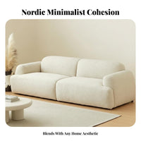 Nordic aesthetic Curved 3-Seater Couch Minimalist Design Curved bonelessdesign Settee Teddy Fleece Texture Living Room Furniture Soft Textured Fabric for Apartment Dwellers, Families, Homeowners, Lounge Area, Bedroom