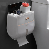 Wall-Mounted Toilet Paper Holder with Storage Shelf, Waterproof Double-Layer Tissue Dispenser for Bathroom and Dorm