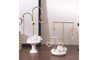 floralThemed Earring Display Stand Gold-Toned Decorative Jewelry Stand Polished Jewelry Display Organizer Stable Base