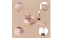 Dollhouse Sofa with Lamp Striped Dollhouse Sofa with Pillow Textile Miniature Couch for Tabletop Display
