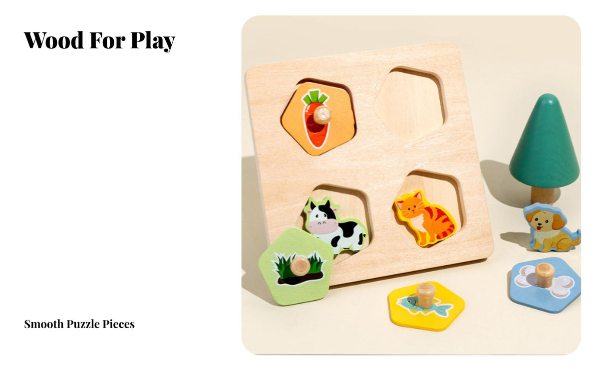 Fine Manual Skills Development Wooden Shape Peg Game Large Easy-Grip Pegs Wooden Creature Peg Game Natural Wood for Preschoolers, Preschool