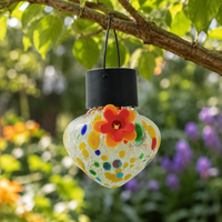 Outdoor Solar Lantern Tinted Glass, Multicolor Outdoor Solar Lighting with Hook, Decorative Garden Solar Lamp