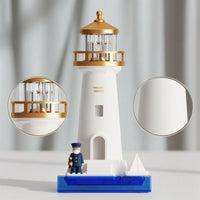 Lighthouse Night Light Tabletop Lighthouse Lamp Night Light with Sailor Figurine Ambient Sculptural for Bedroom, Bedside Table