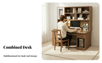Study Desk Computer Desk Bookshelf Hutch Workstation Manufactured Wood Spacious Desktop Suitable for Students Dorm Room Bedroom Small Space