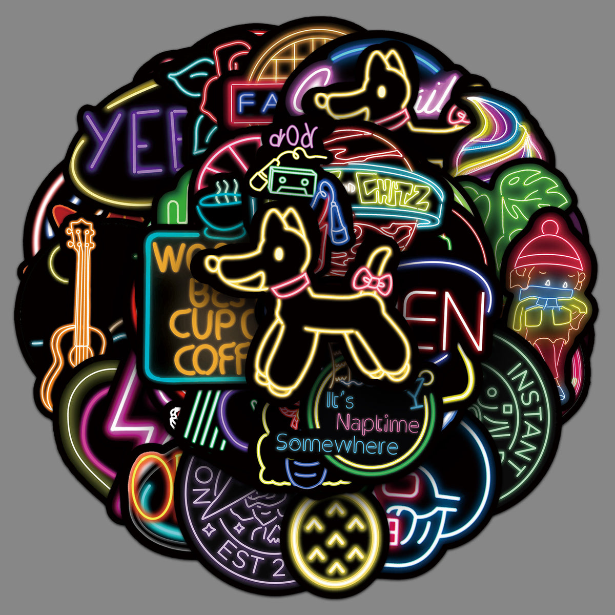50-Sheet Neon Graffiti Aesthetic Stickers for DIY Scrapbooking, Luggage, and Phone Decoration