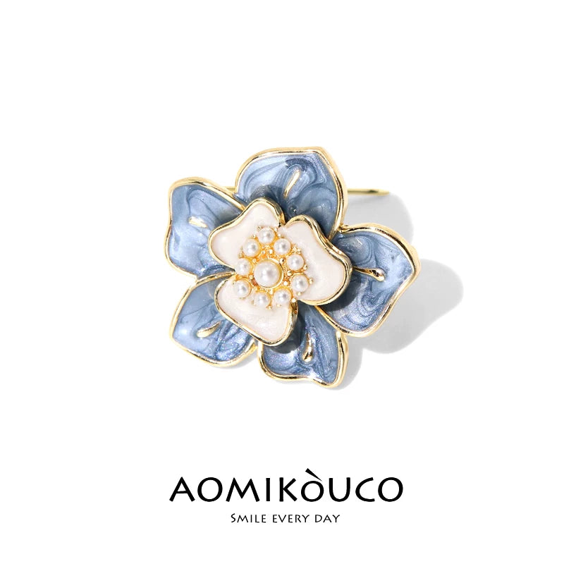 Elegant Camellia Pearl Brooch with Enamel Flower Design for Suits and Dresses