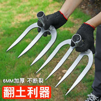Heavy Duty 4-Tine Rake for Gardening, Weeding, and Land Reclamation - Forged Steel Hand Rake