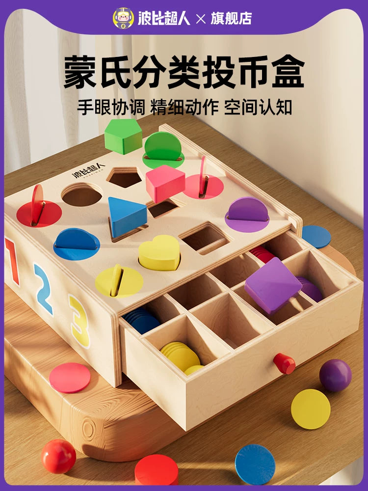 Montessori Coin Box & Shape Sorting Toy for Toddlers, Educational Color Recognition & Matching Game for Kids 1+ Year Old
