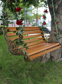 Outdoor Solid Wood Swing Chair with Chain for Patio Garden Indoor Use