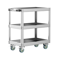 Stainless Steel 3-Tier Utility Cart with Wheels for Workshop Garage Repair