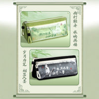 Chinese Style Large Capacity Canvas Pencil Case for Students, Double Layer Stationery Organizer