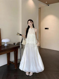 New Chinese Style Cheongsam Inspired Halter Top and Skirt Set for Women