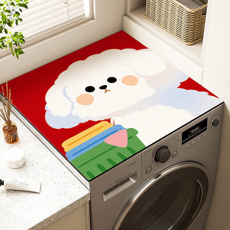 Cartoon Washing Machine Top Cover Mat with Diatomaceous Earth Absorption for Sun Protection and Appliance Surface Protection