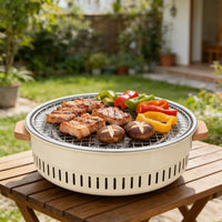 Outdoor Round Charcoal Grill and Fire Pit for Patio Camping BBQ and Tea Ceremony