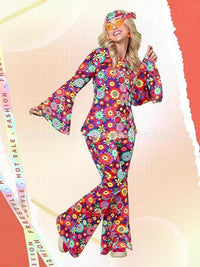 70s 80s Hippie Halloween Costume Set with Paisley Print