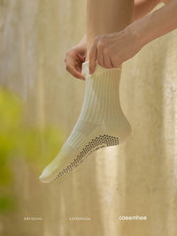 Non-Slip Yoga Socks for Women, Mid-Calf Pilates Barre Dance Socks, Cotton Floor Grip Socks