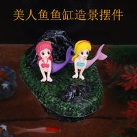 Mermaid and Raft Aquarium Ornament Set, Resin Fish Tank Decoration for Micro Landscape