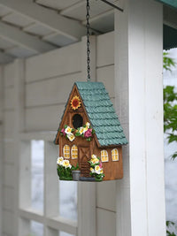 Solar Powered Birdhouse Garden Decor with LED Light - Outdoor Hanging Tree Ornament
