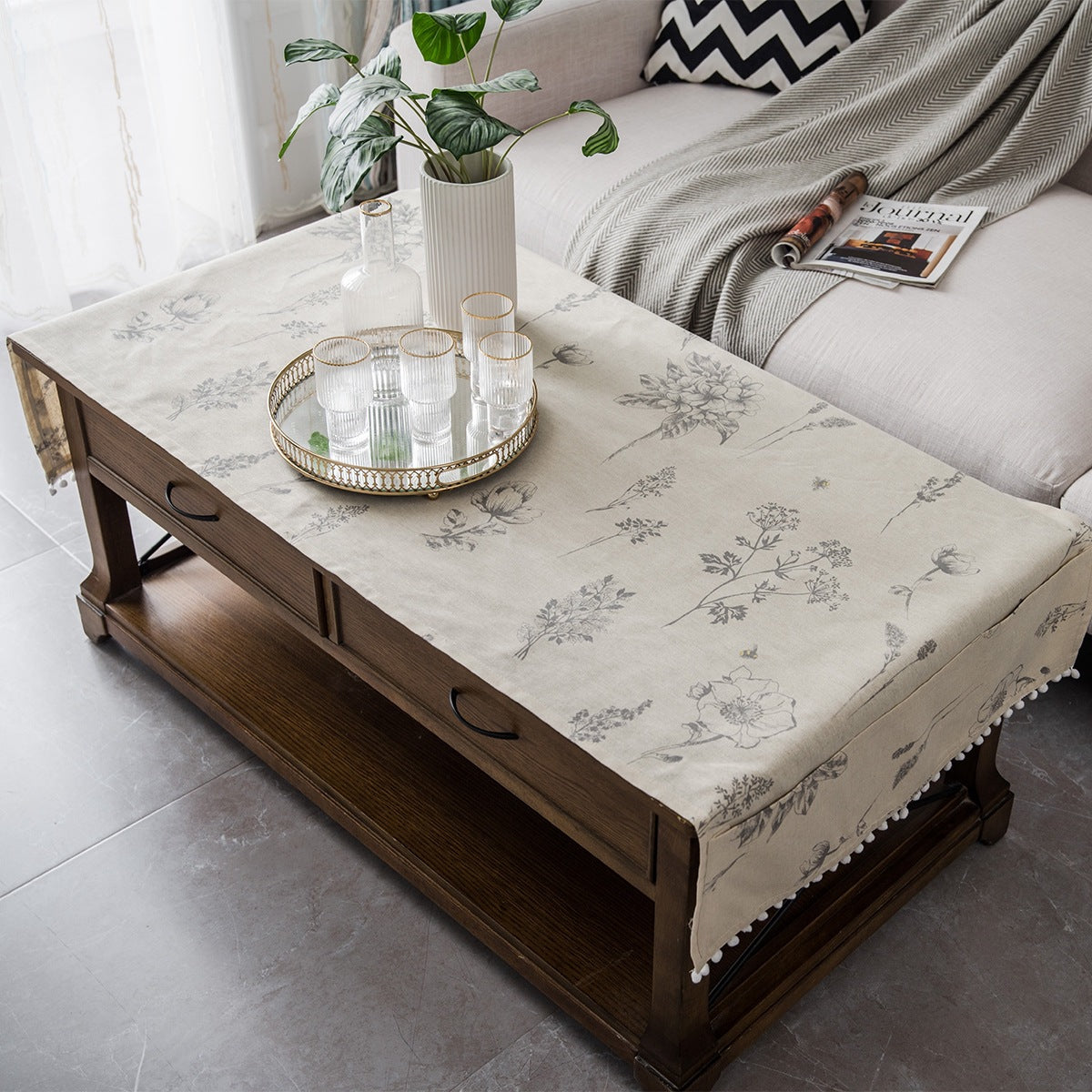 Modern INS Cotton Linen Tablecloth with Pocket Design for Coffee Table and TV Cabinet