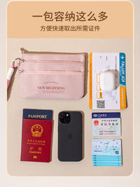 Plush Portable Travel Document Holder with Multi-layer Compartments and Zipper Closure