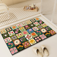 Oil Painting Floral Diatomaceous Earth Bath Mat Quick Dry Non-Slip Absorbent Shower Floor Mat