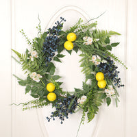 Artificial Lemon Blueberry Eucalyptus Wreath for Front Door Decor
