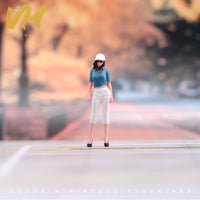 VM 1/64 1/24 Fashion Woman with Hat Miniature Figure Model Hand-Painted Scene Ornament