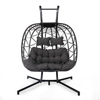 Outdoor Wicker Double Hanging Basket Chair Swing for Garden Patio