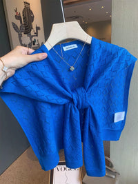 Klein Blue Argyle Knit Shawl for Spring/Summer - Korean Style Versatile Decorative Scarf